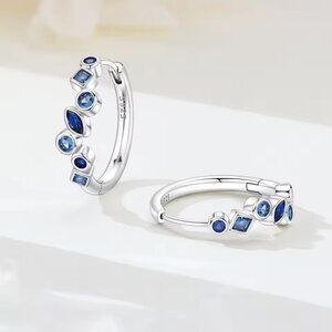 NEW ✨ 925 Silver Blue Geometric Zircon Hoop Earrings | Elegant Trendy Gift